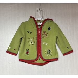 Hanna Andersson Baby Fleece Zip Hoodie Green Bear Embroidered Sz 80 (US 18-24M)